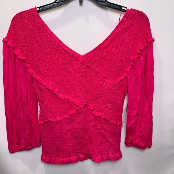 Luv Betsey by Betsey Johnson Fuchsia Smocked 3/4 Sleeve Top Med New - Picture 5 of 9